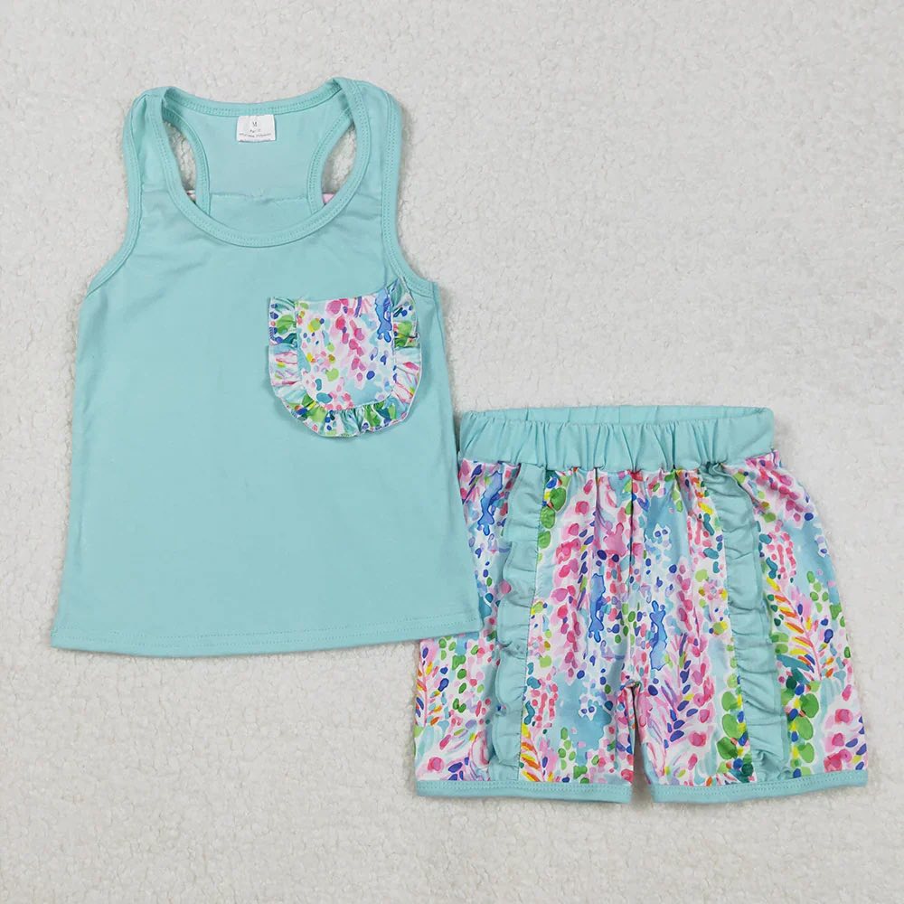 Blue Paisley Tank Shorts Set