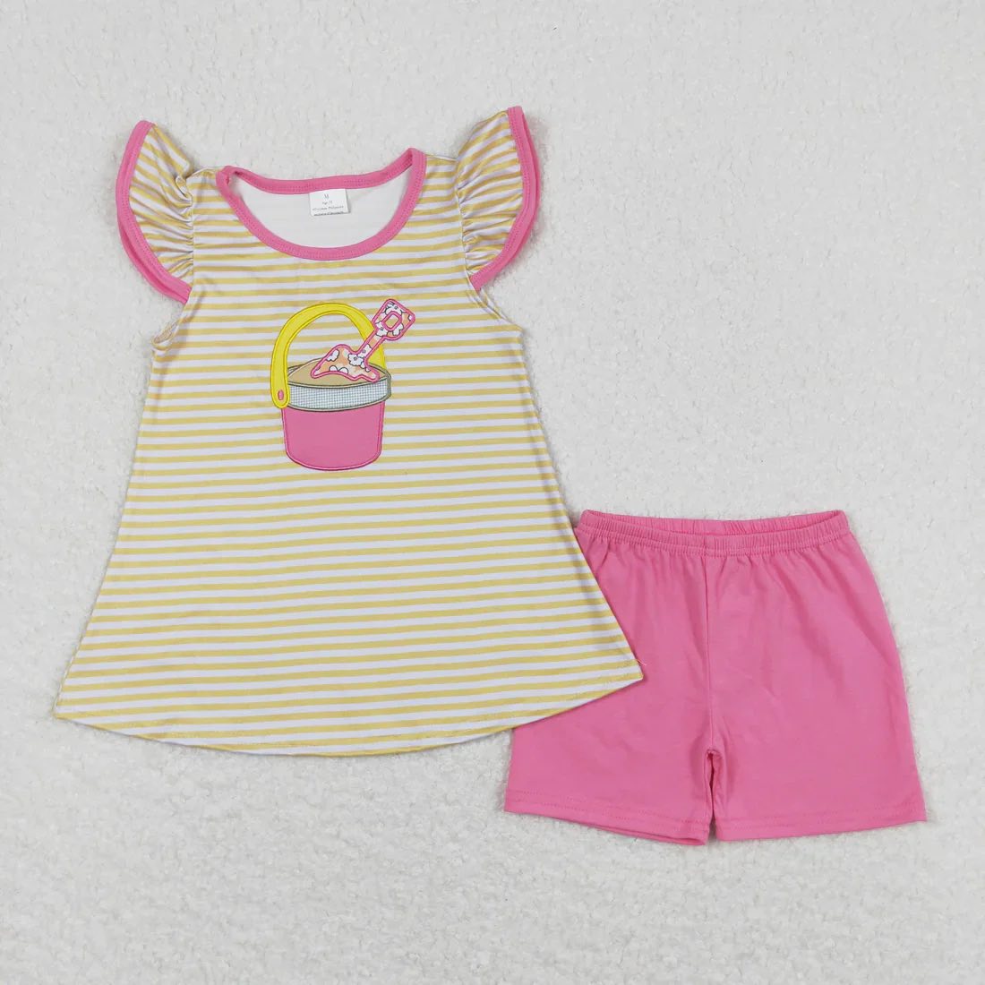 Striped Sand Bucket Ruffle Shorts Set