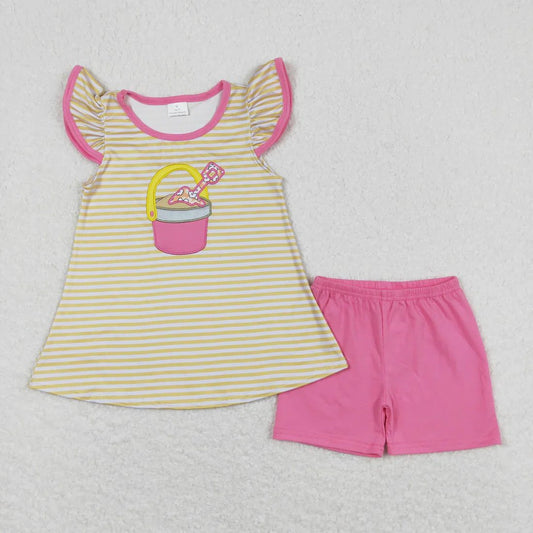 Striped Sand Bucket Ruffle Shorts Set