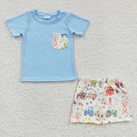 Watercolor Farm Pocket Tee Shorts Set