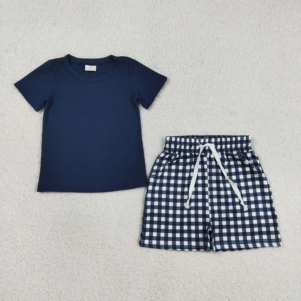 Basic Navy Gingham Shorts Set