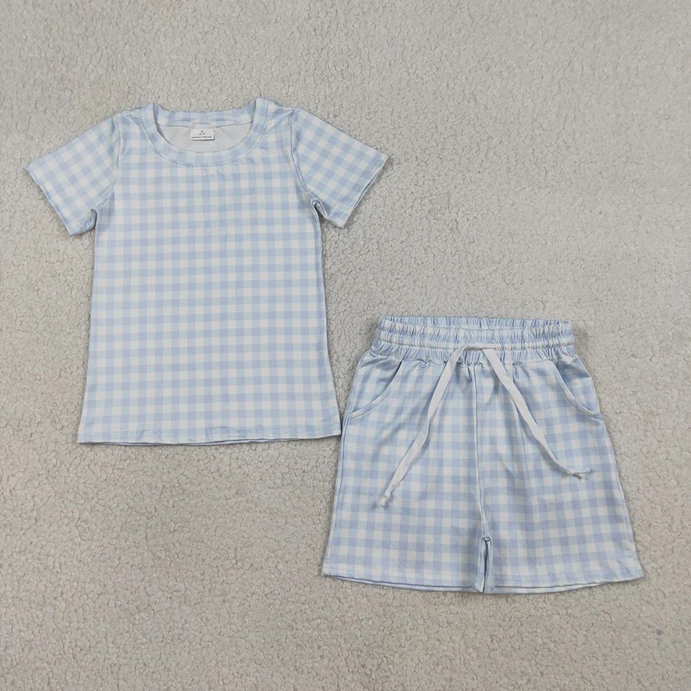 Basic Blue Gingham Shorts Set