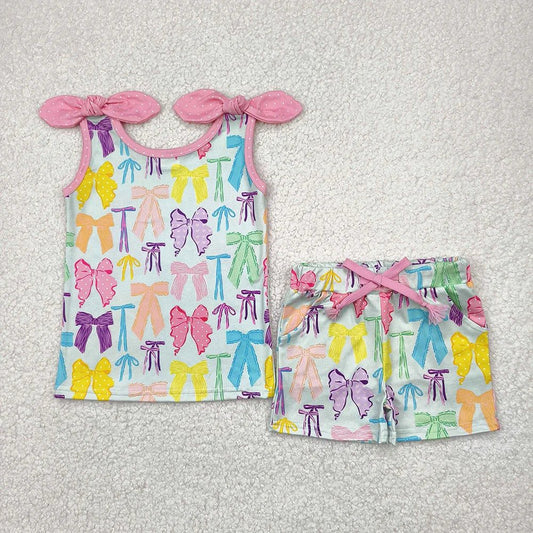 Bright Color Bows Tank Shorts Set