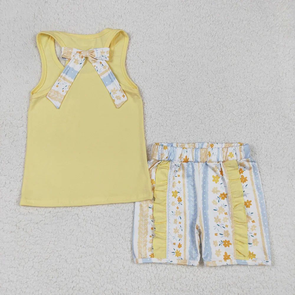 Yellow Floral Tank Shorts Set
