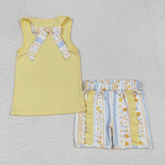 Yellow Floral Tank Shorts Set