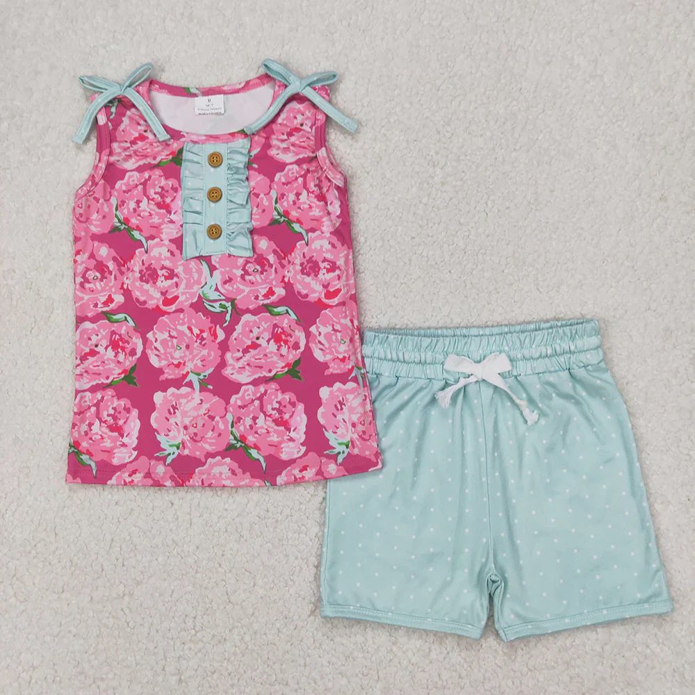 Pink Rosette Tank Shorts Set