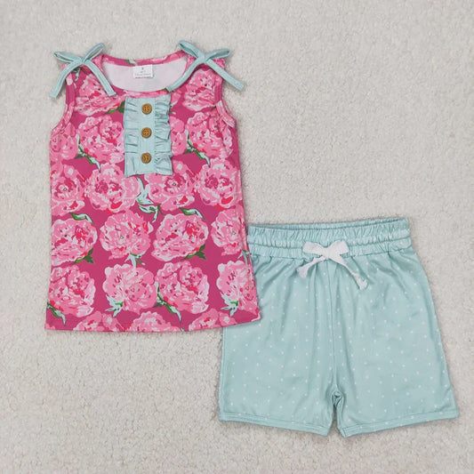 Pink Rosette Tank Shorts Set