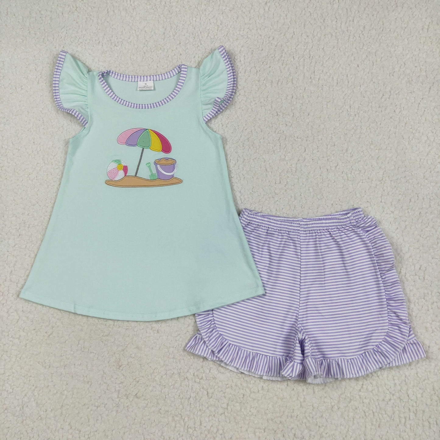Beach Day Striped Ruffle Shorts Set