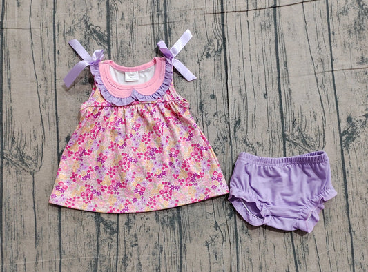 Purple Floral Diaper Cover Set