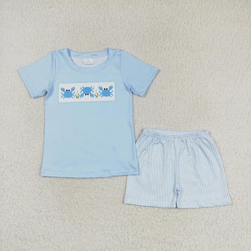 Blue Crab Seersucker Shorts Set