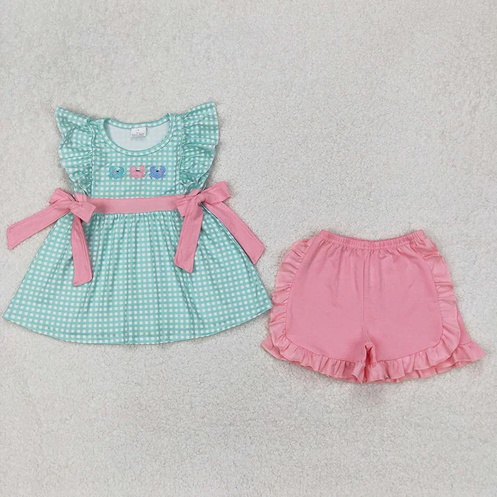 Gingham Crab Ruffle Shorts Set