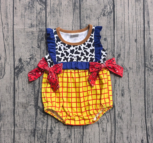Western Print Bow Bubble Romper