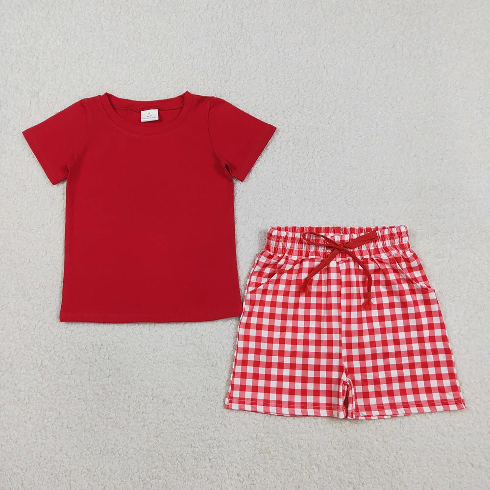 Basic Red Gingham Shorts Set