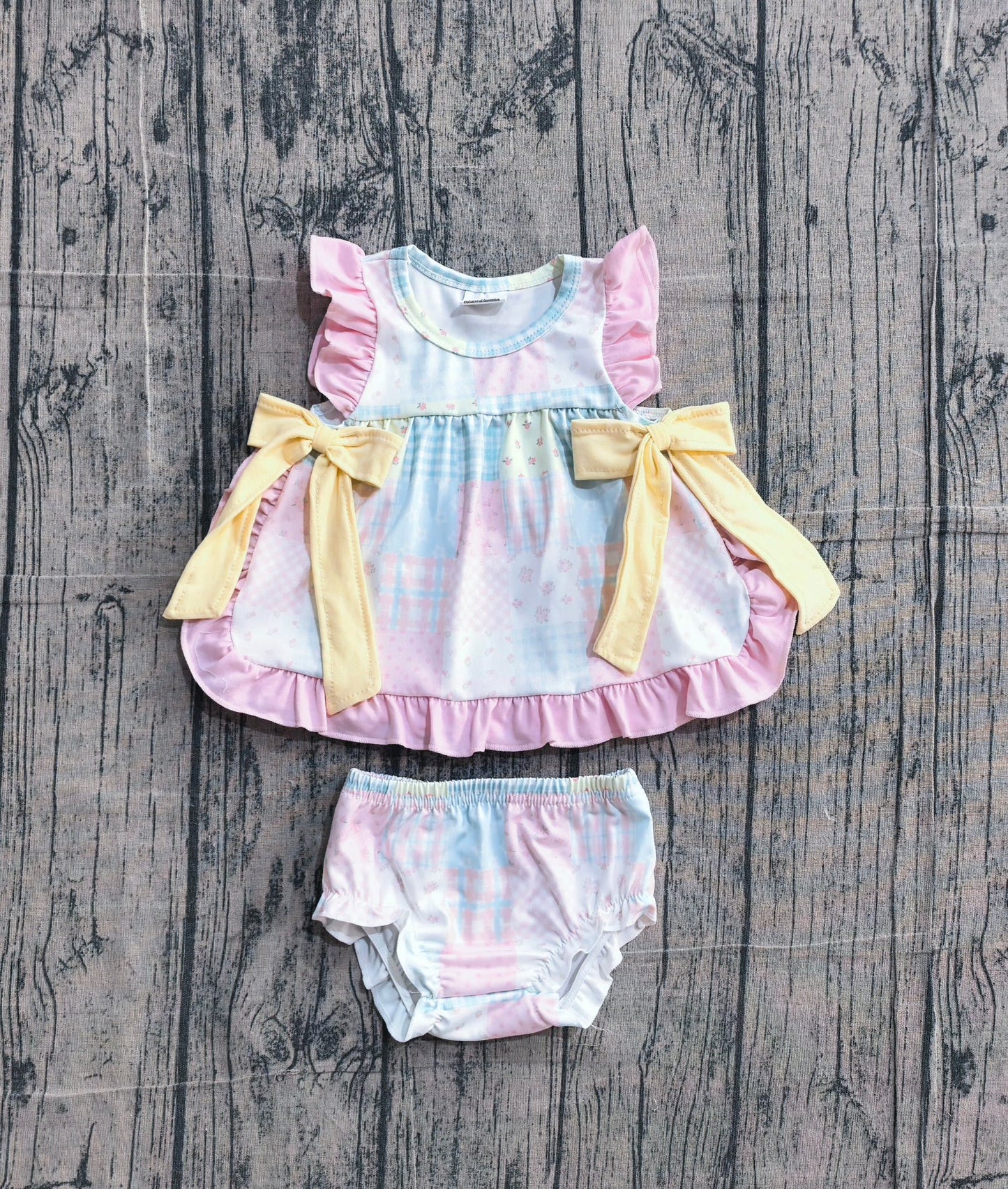 Pastel Patchwork Bow Diaper Cover Set