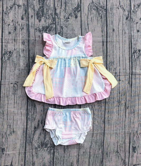 Pastel Patchwork Bow Diaper Cover Set