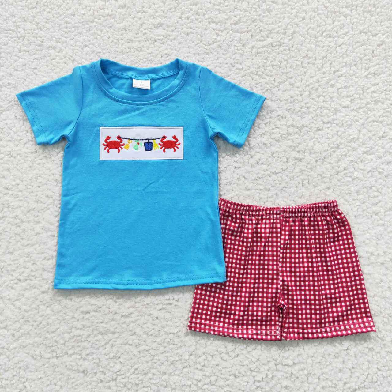 Red Gingham Crab Shorts Set