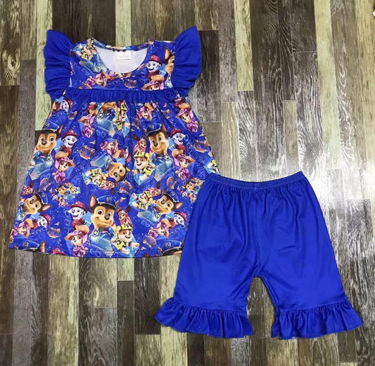 Blue Pup Hero Ruffle Shorts Set