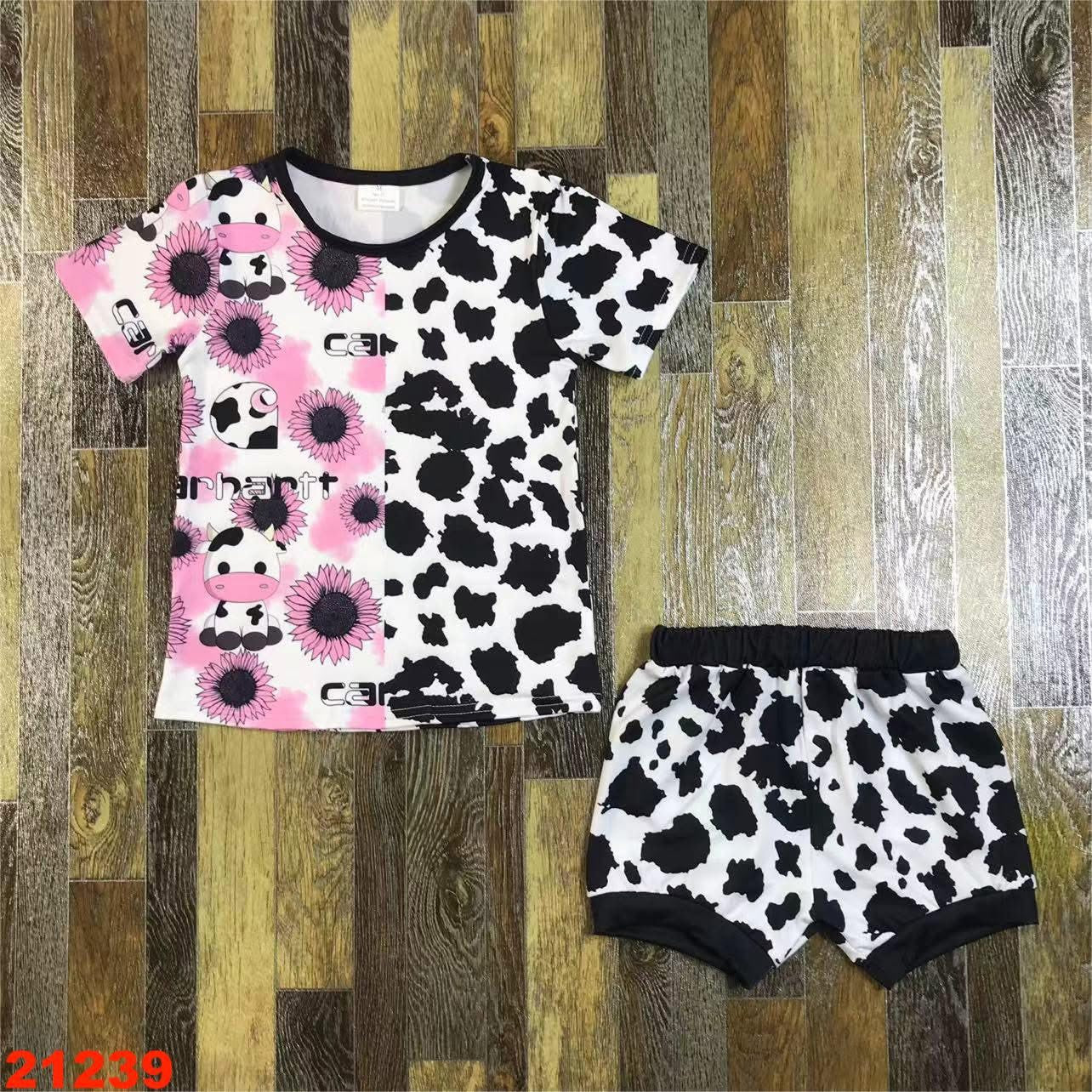 Pink Cow Print Shorts Set