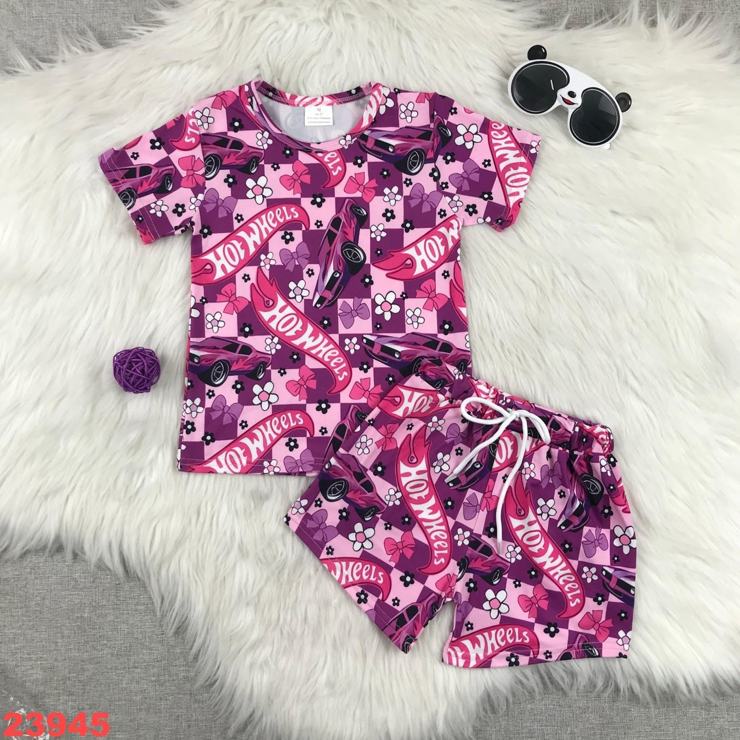Pink Race Car Shorts Set