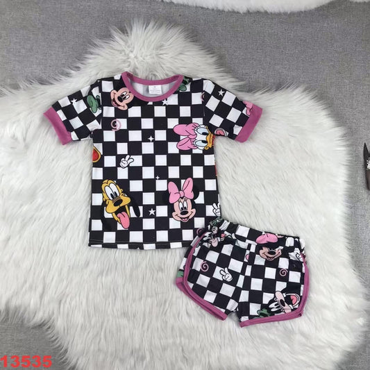 Checkered Mouse Friends Shorts Set