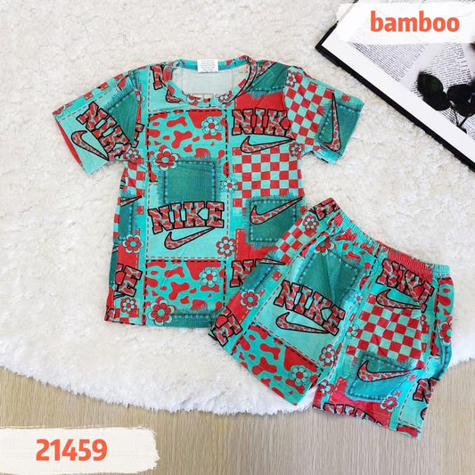 Bamboo Teal Check Short Set