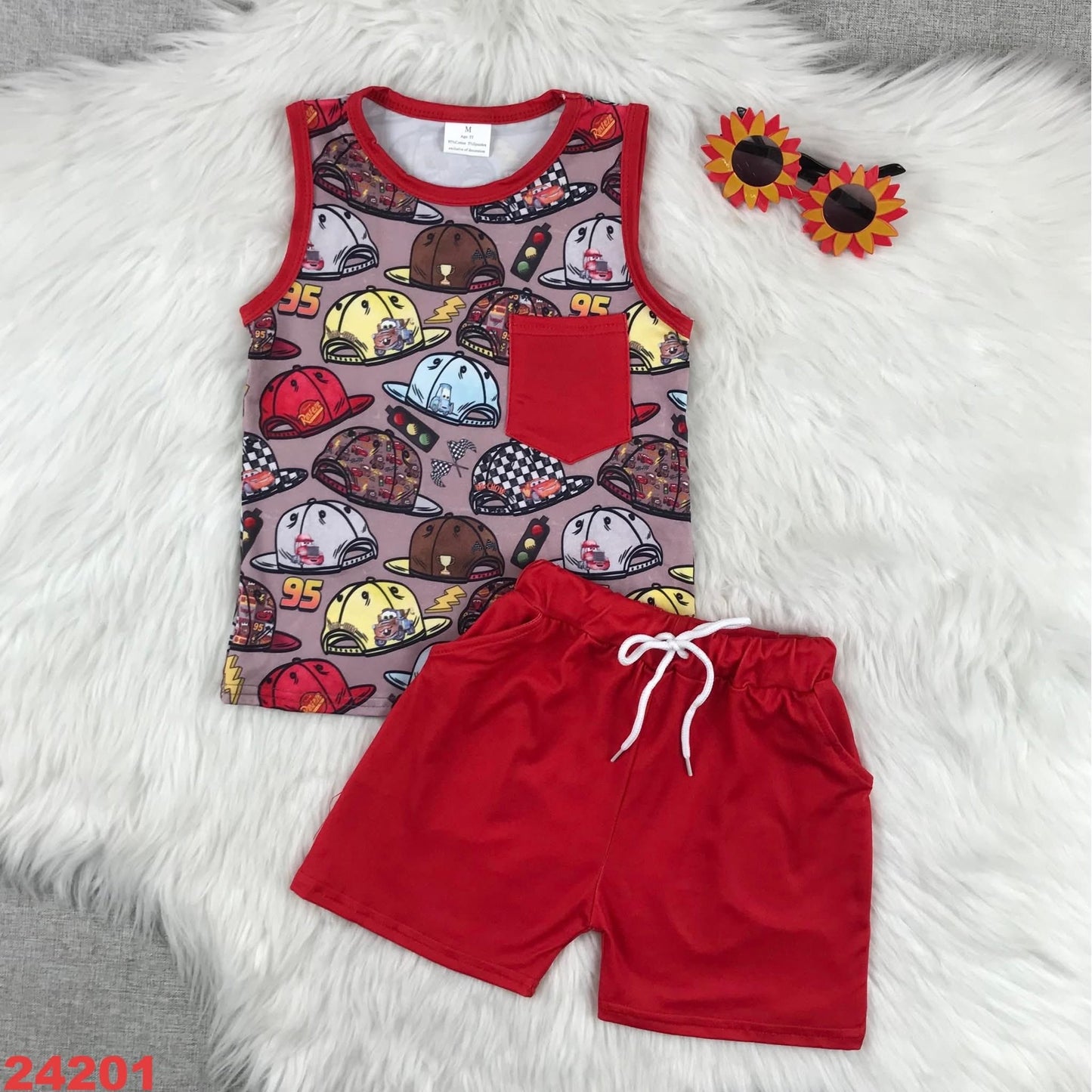 Race Car Hats Tank Shorts Set