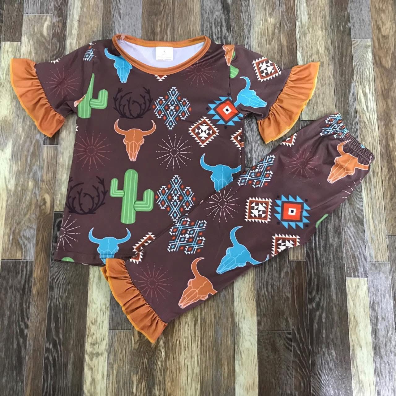 Western Print Ruffle Pajamas