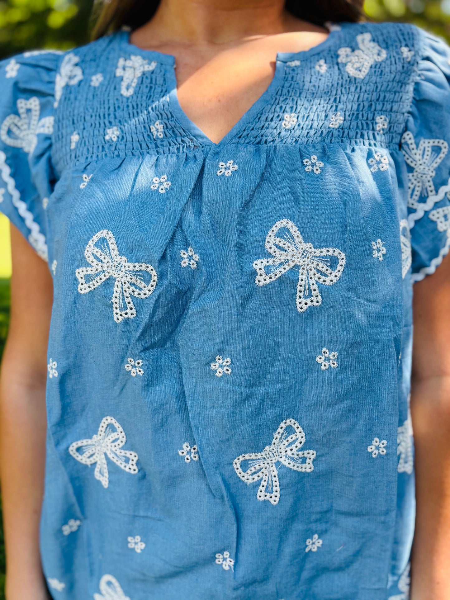 Embroidered Bow Floral Top