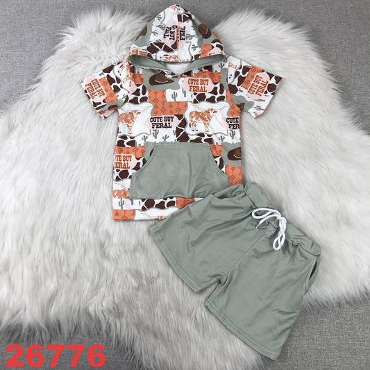Cute But Feral Hooded Shorts Set