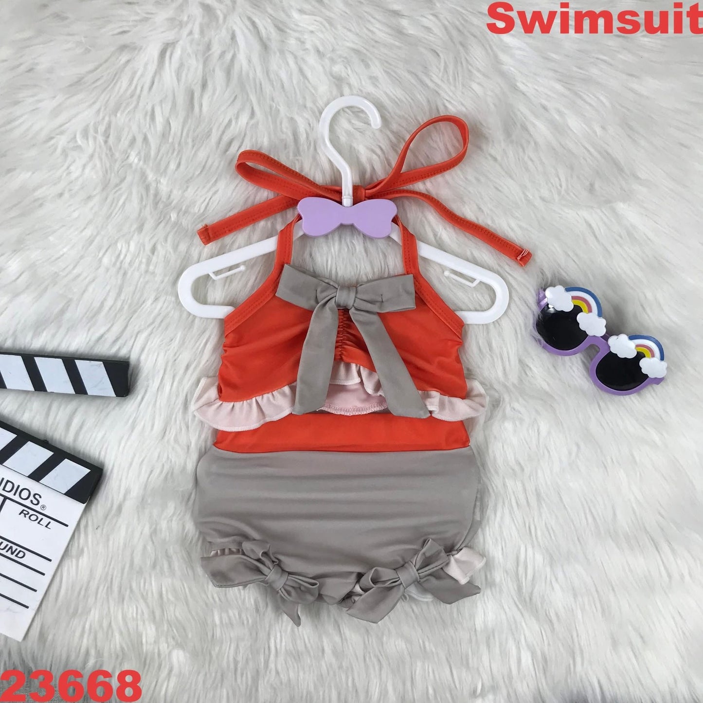 Coral and Brown Bows Swim Suit