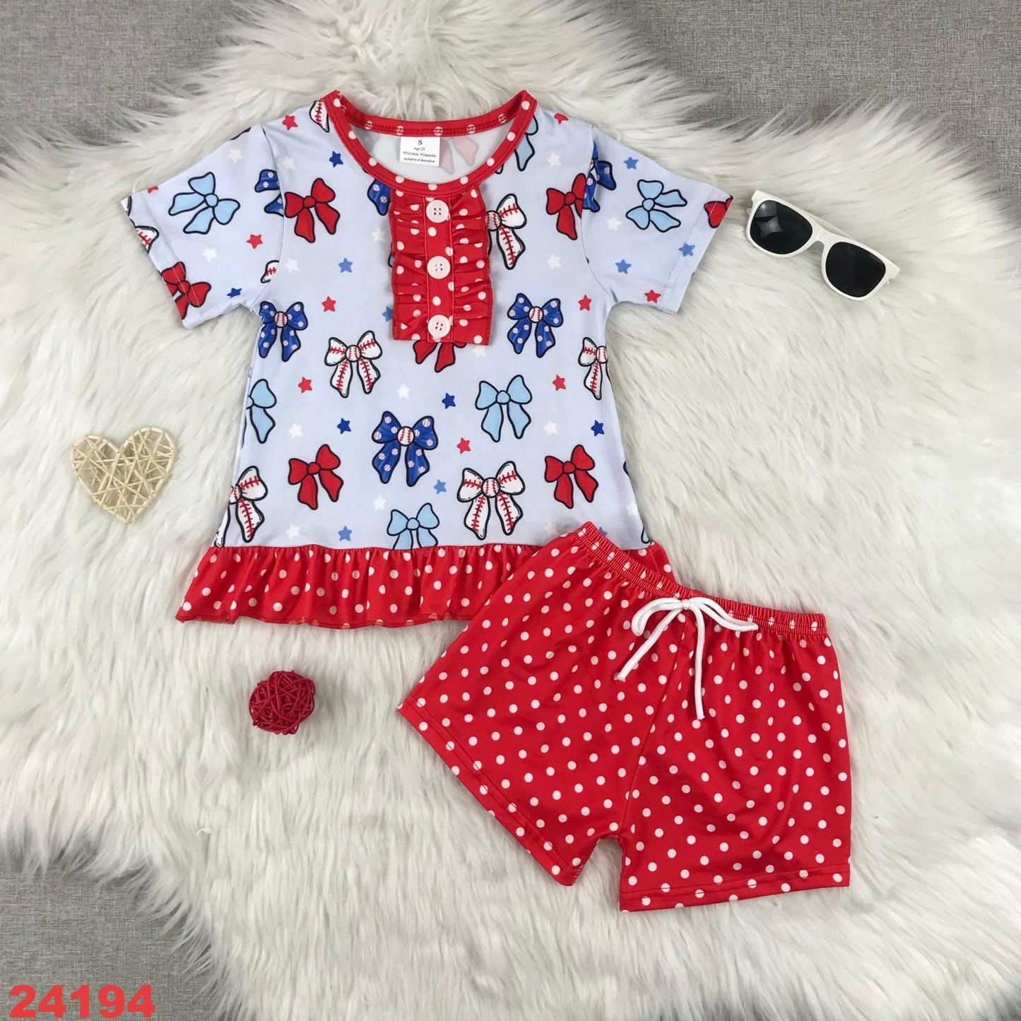 RWB Bows Shorts Set