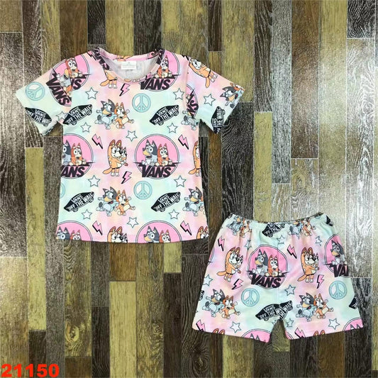 Blue Dog Shoes Pink Shorts Set