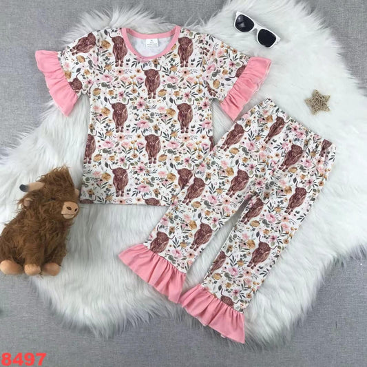 Highland Cow Ruffle Pajama Set