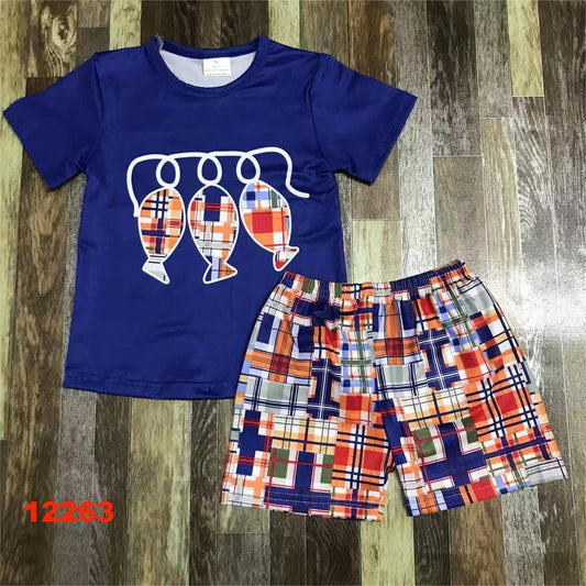 Plaid Fish Shorts Set