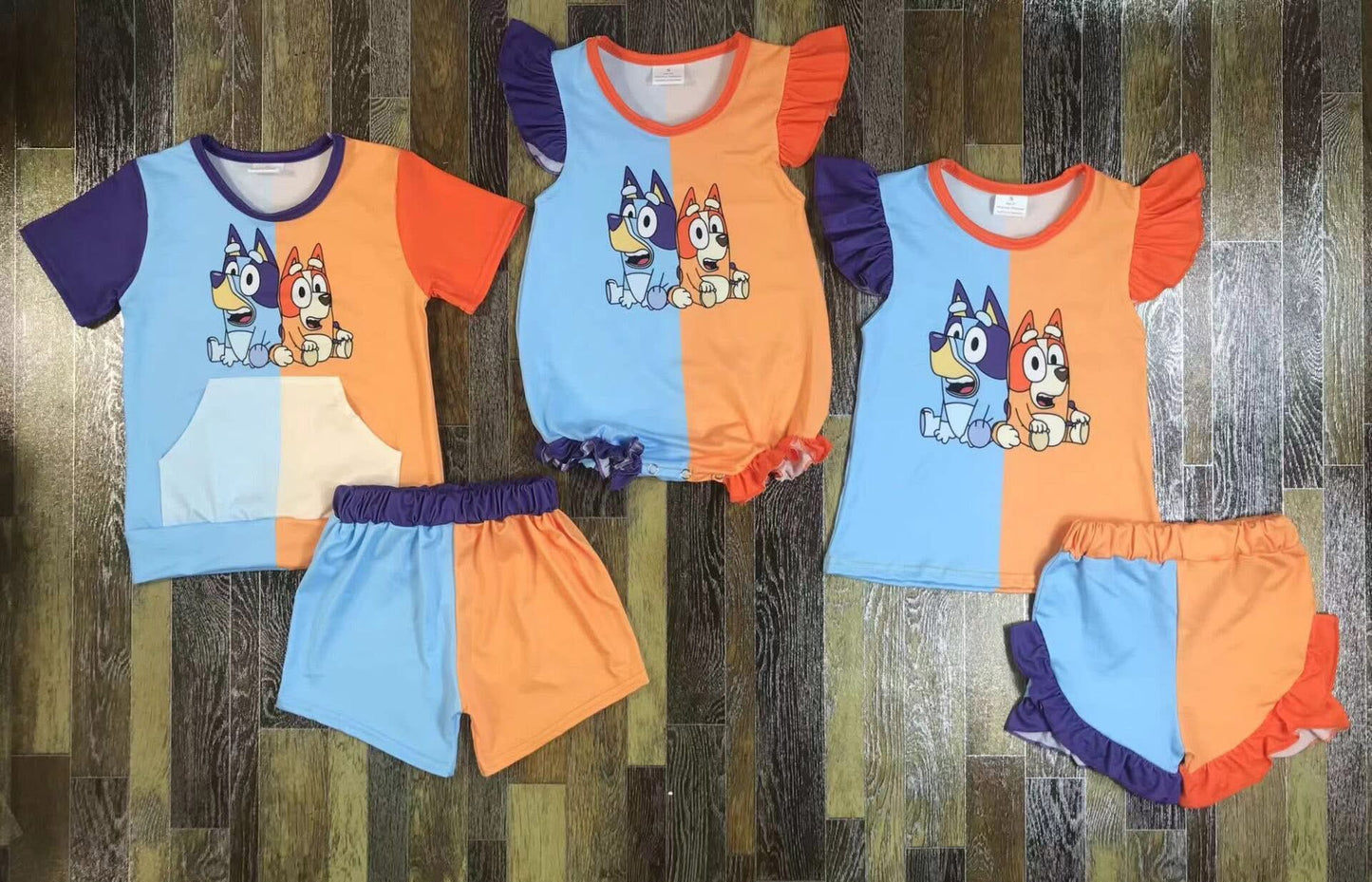 Blue Dog Shorts Set and Bubble