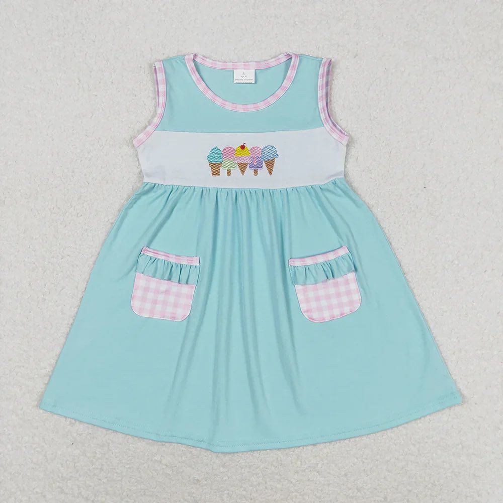 Pink Gingham Trim Ice Cream Dress