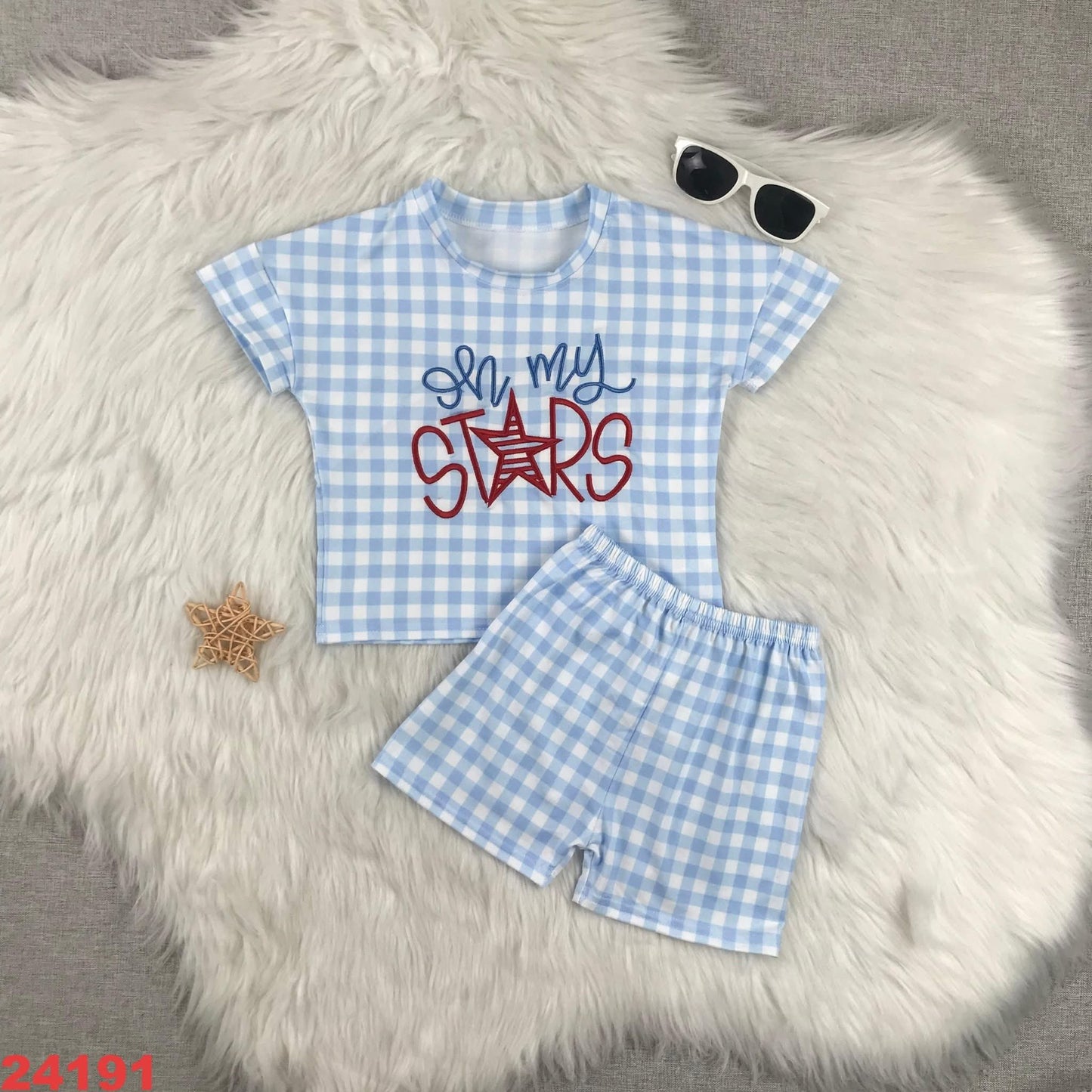 Oh My Stars Gingham Shorts Set