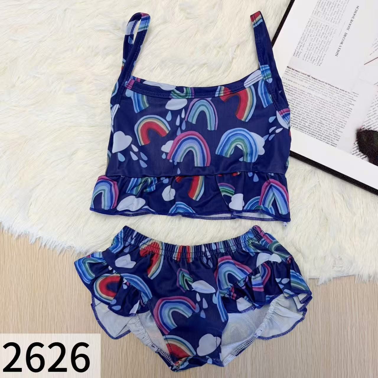 Navy Rainbows Ruffle Swim Suit