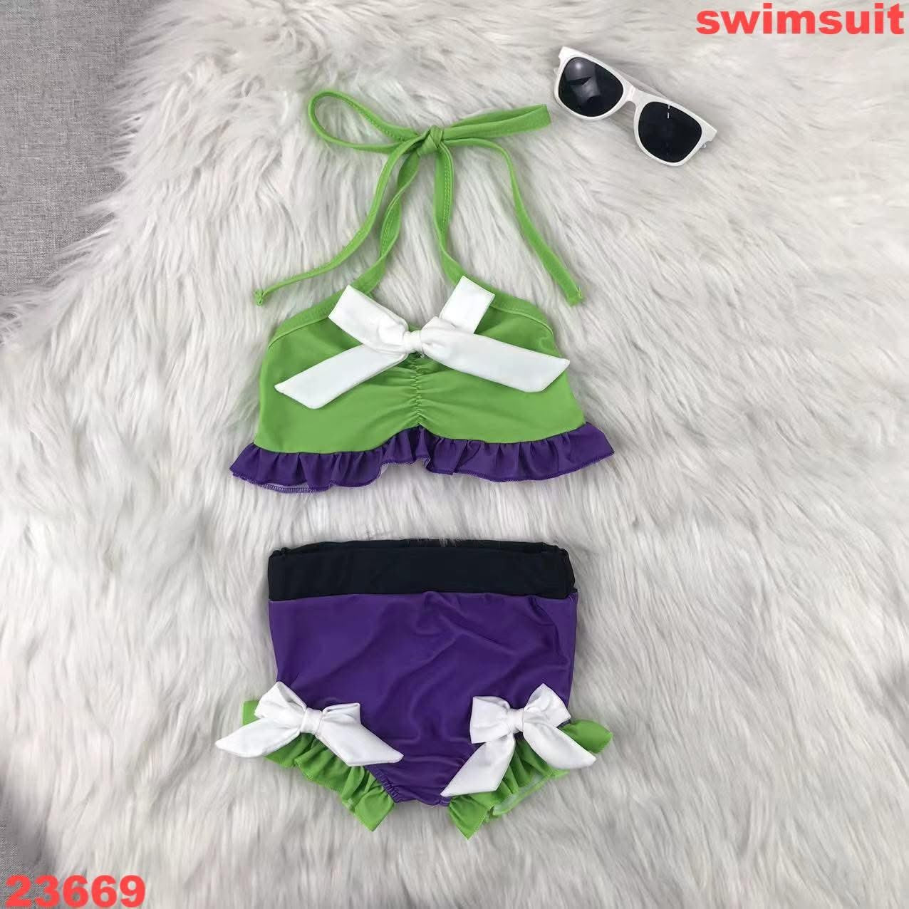 Green and Purple Bow Swim Suit