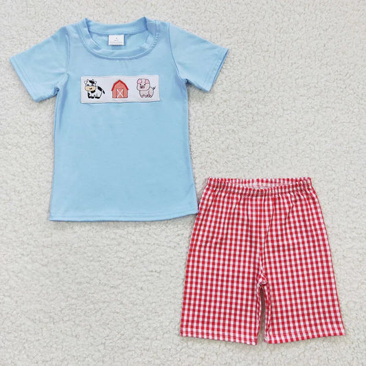 Red Gingham Barn Yard Shorts Set