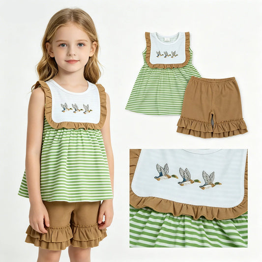 Striped Mallard Ruffle Shorts Set