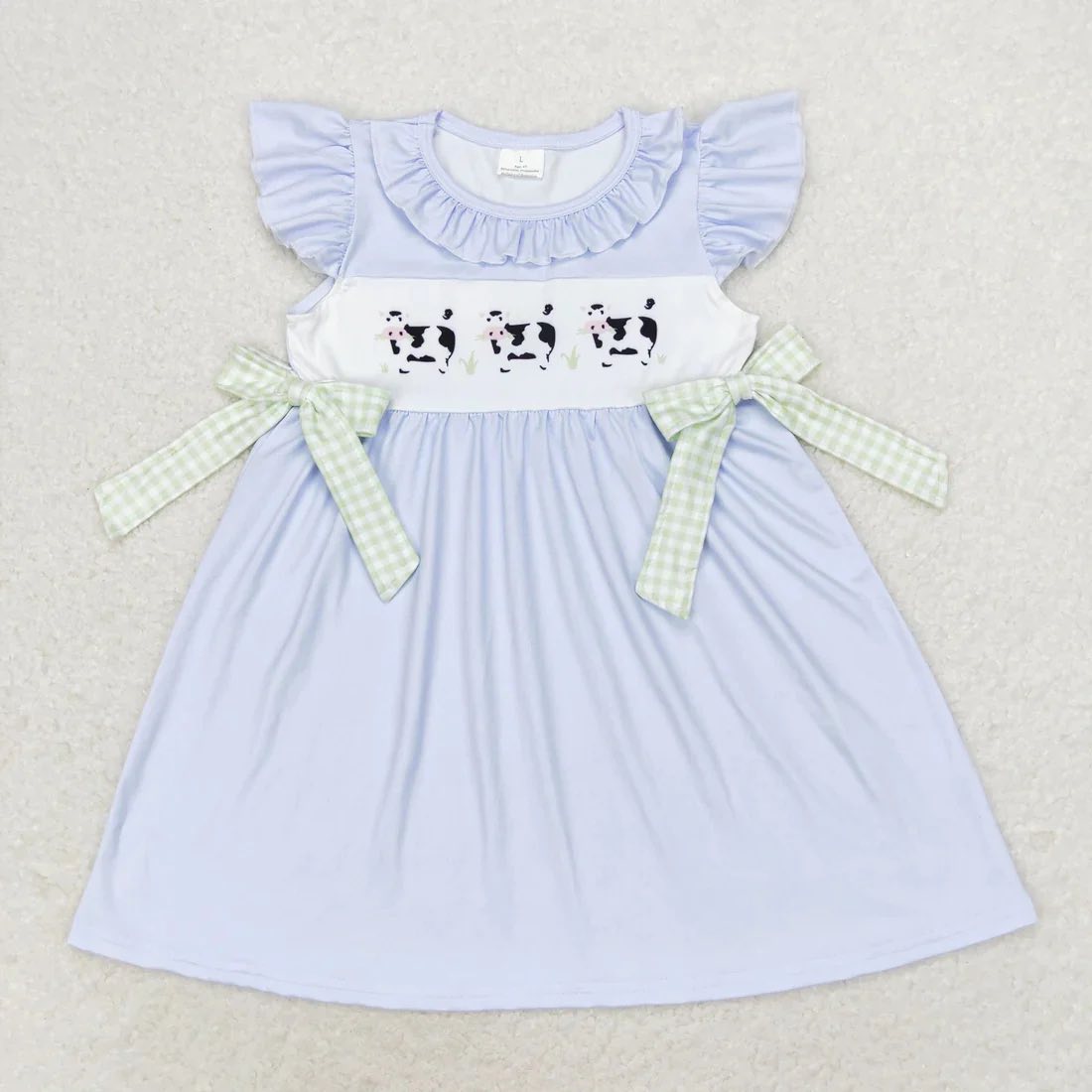Blue Gingham Bow Cow Dress