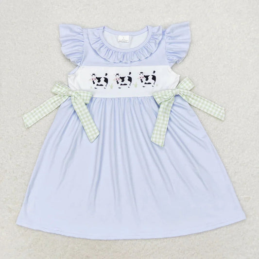 Blue Gingham Bow Cow Dress