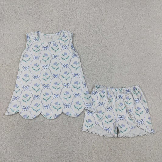 Floral Coquette Frame Scalloped Shorts Set
