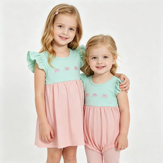 Peach + Mint Bow Dress