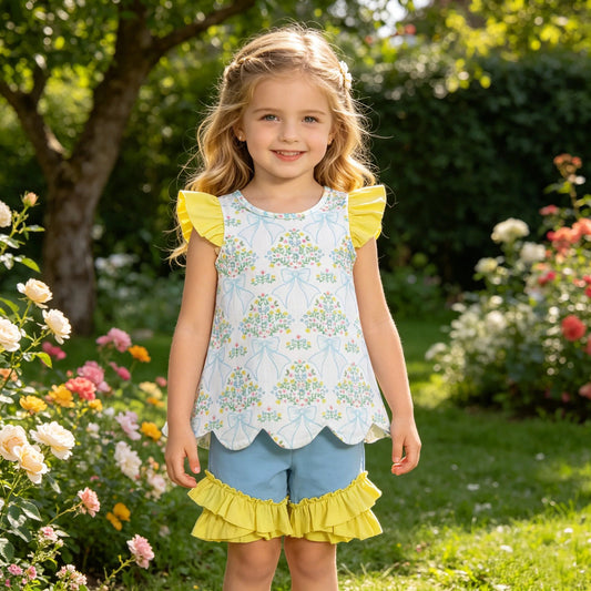 Blue and Yellow Floral Shorts Set