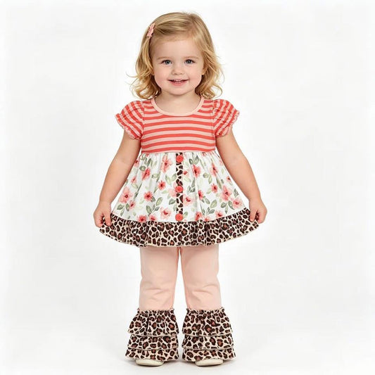 Floral Cheetah Print Ruffle Pants Set