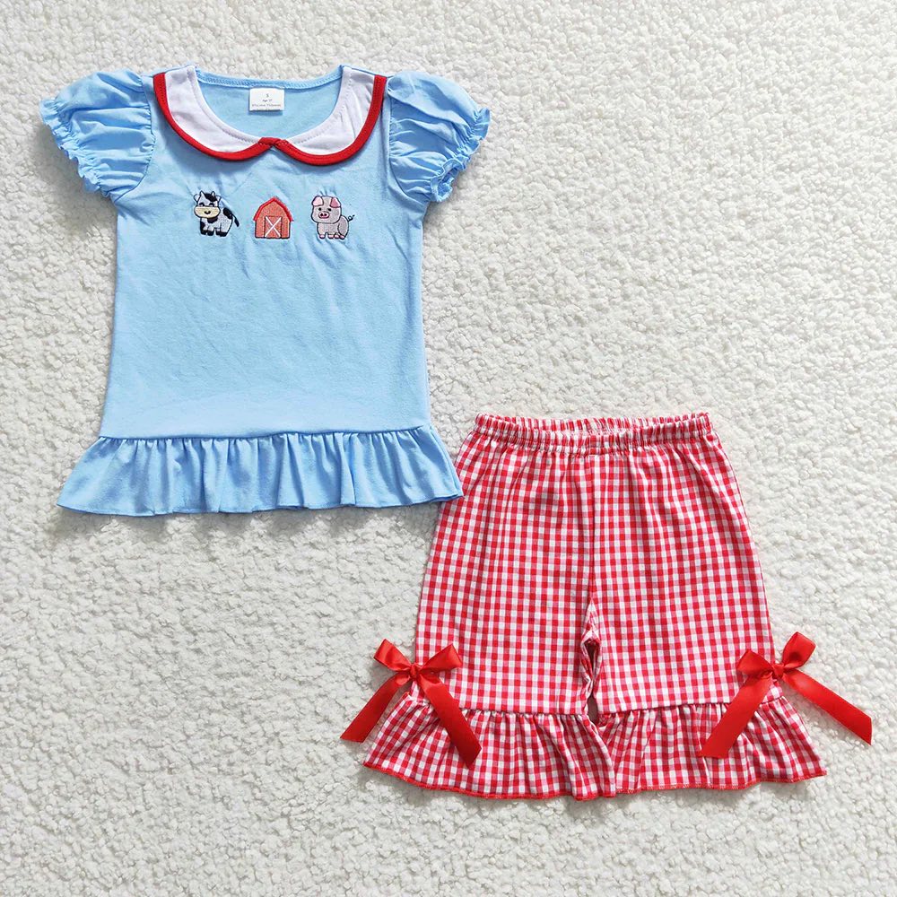 Red Gingham Barn Yard Ruffle Shorts Set