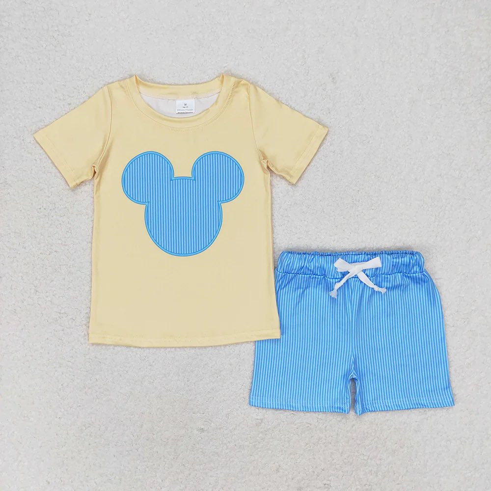 Blue Striped Mouse Shorts Set