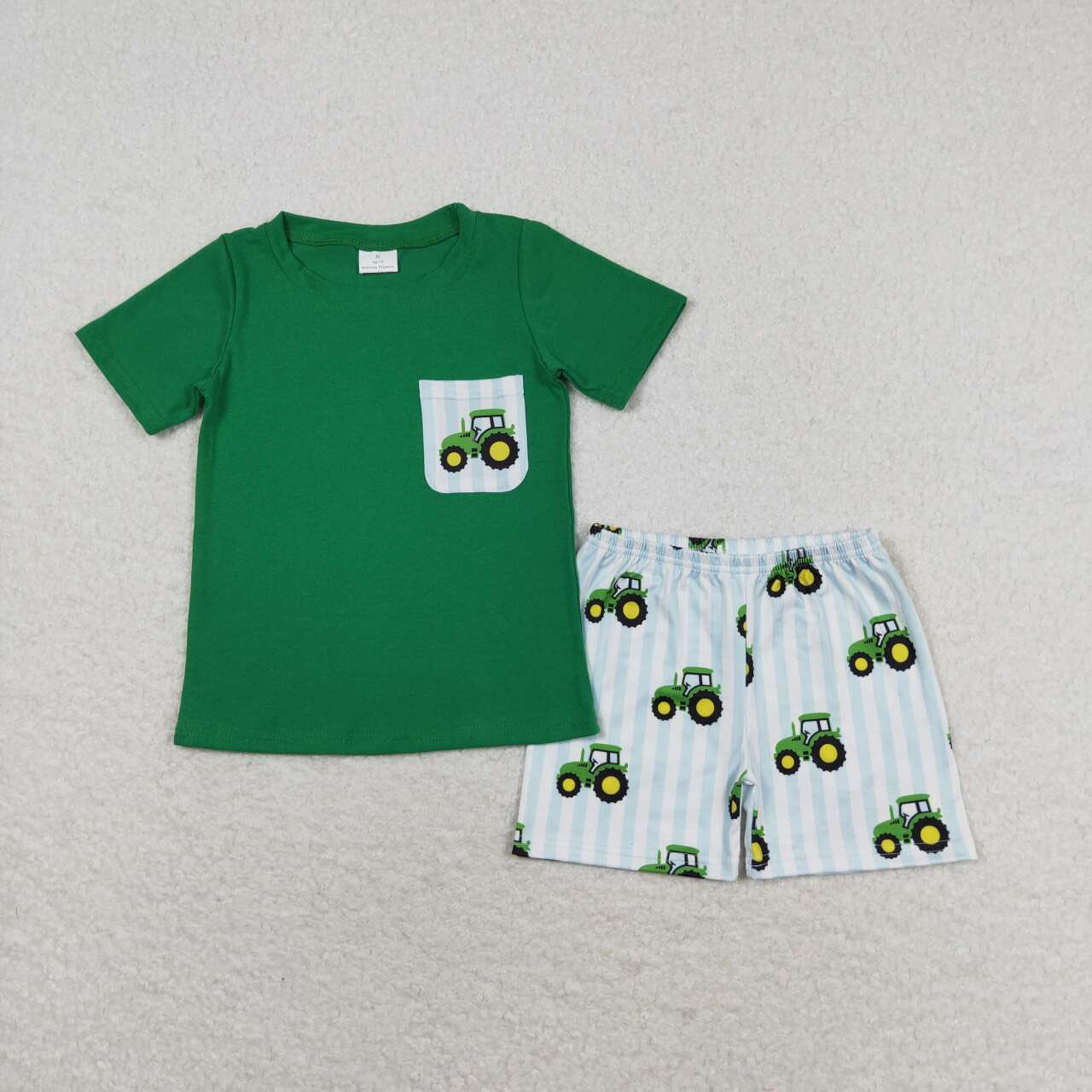 Blue Striped Tractor Shorts Set